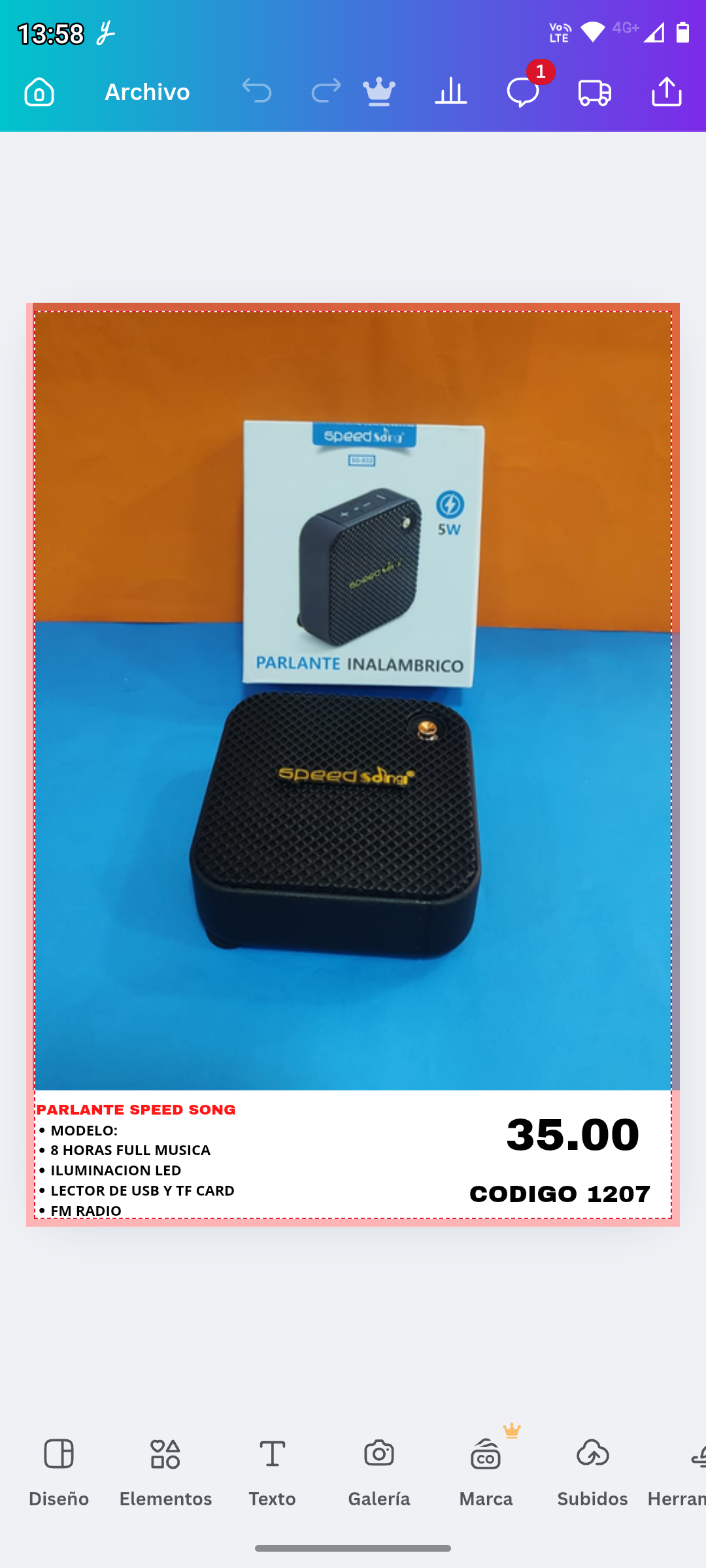 PARLANTE SPEED SONG SG-832